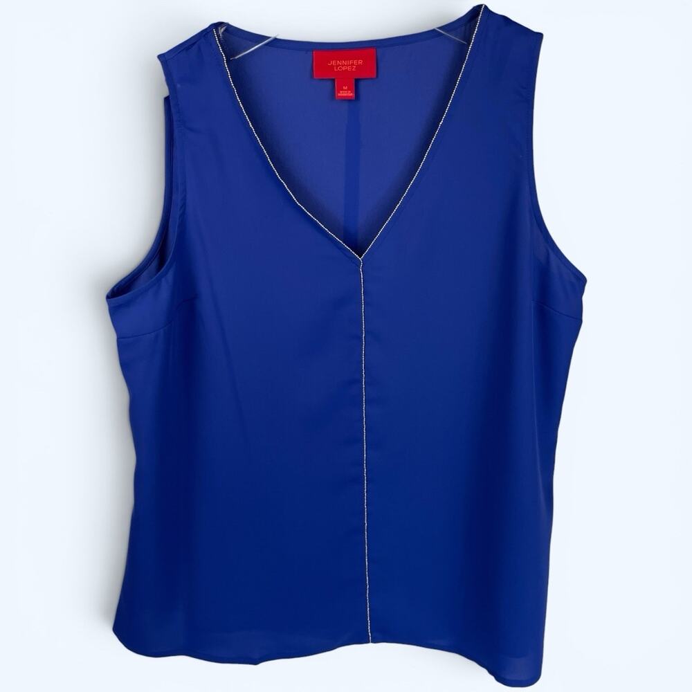 Jennifer Lopez Tank Top Sleeveless Silver Trim Women's Medium Royal Blue